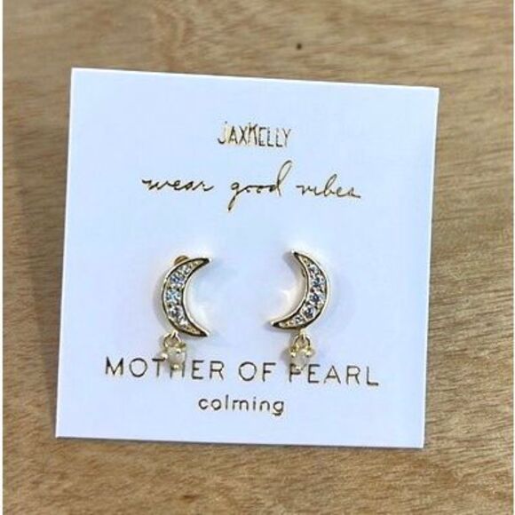 JAXKELLY Mother of Pearl Moon Drop Earrings Calming New - Picture 2 of 4
